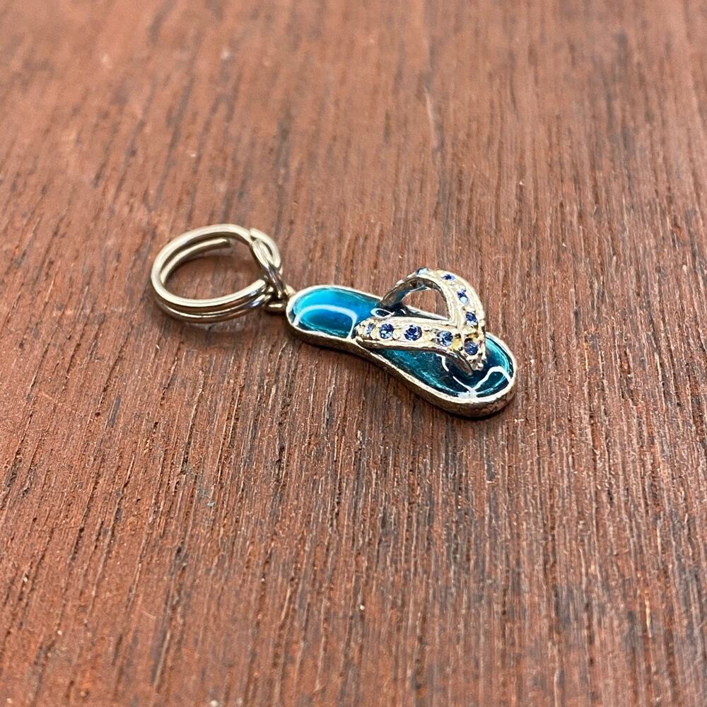 Vintage 925 Sterling Silver Enamel Blue Flip Flop Sandal Sparkle Pendant Charm